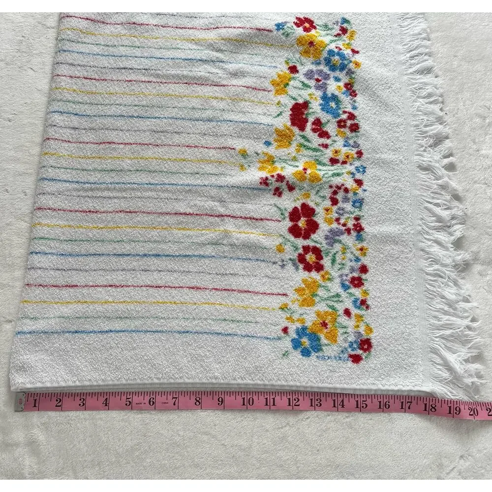 Cannon Vintage Floral Striped Bath Towel Set  Red Yellow White USA